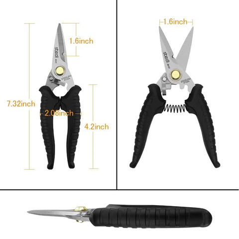Heavy Duty Multi Purpose Shears With Tough As Nails Serrated Stainless Steel Blades And No Slip Comfort Grip in black, side view.