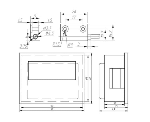 Technical diagram of Dual Axis Digital DRO Readout With 7 Digit Display, Magnetic Tape Encoder for woodworking lathe and mill.