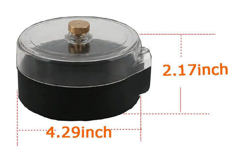 Round black and clear plastic container with 4.29in width and 2.17in height shown in diagram with dimensions.