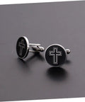 Cross Cufflinks For Men Titanium Steel Decor Fasteners Black Shirt Buttons 1 Pair on black background