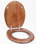 Universal Oval Solid Wood Toilet Seat With Slow Close Soft Buffer Lid, Natural Veneer Finish, ergonomic design, displayed open view