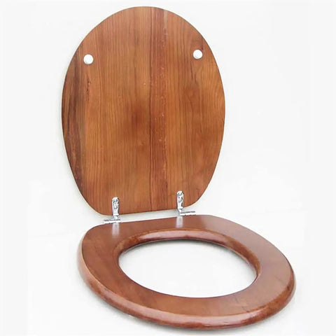 Universal Oval Solid Wood Toilet Seat With Slow Close Soft Buffer Lid, Natural Veneer Finish, ergonomic design, displayed open view