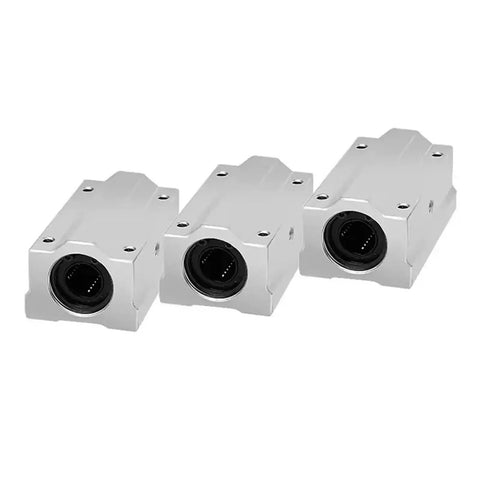 Heavy Duty SC20LUU Linear Bearing Block For 20mm Shaft, three blocks shown, smooth glide, compatible with CNC router and 3D printer.