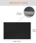 Black suede headliner fabric with foam backing; size diagram shows 96" L × 60" W, 0.12" thick.