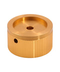 Premium Cnc Aluminum Potentiometer Knobs Built Tough With A Rock Solid Frame And Anti Slip Grip For Home Audio Gear Amplifiers Dacs And Turntables 2 Piece Set - Gold knob viewed from the top, showcasing ridged design.