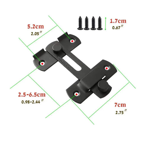 Beefy Flip Latch Lock Heavy Duty Stainless Steel Gate Door Cabinet Window Lock 2 Pack Black with measurements and screws