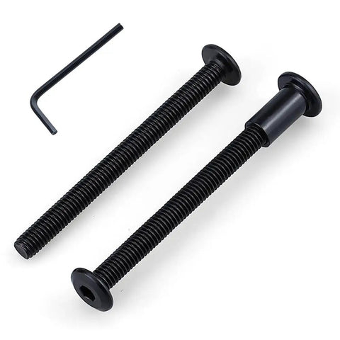 1/4-20 Furniture Connector Bolts And Barrel Nuts Kit With 304 Stainless Steel 18-8 Black Coated Flat Hex Socket Cap Screws And Hex Key