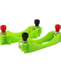 Two green plastic battery holders from the Circuit Learning Kit For Kids, Simple Circuit Physics Educational Box, Electrical Experiments Set For Elementary Students, STEM Teaching Instrument To Learn Series And Parallel Circuits With Kid Friendly, Hands On, Durable Materials And PLA Accessories