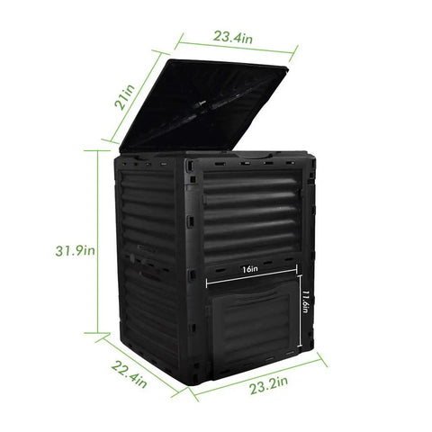 80 Gallon Large Capacity Static Compost Bin With Easy Access Hatch And Efficient Aeration System For Fast Organic Fertilizer Creation For Outdoor Use Black