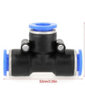 10 Pack Push To Connect Pneumatic Fittings 10mm 3 Eighth Inch Plug And Play Quick Connectors showing T-shape with blue rings