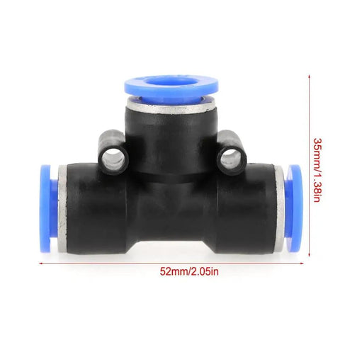 10 Pack Push To Connect Pneumatic Fittings 10mm 3 Eighth Inch Plug And Play Quick Connectors showing T-shape with blue rings