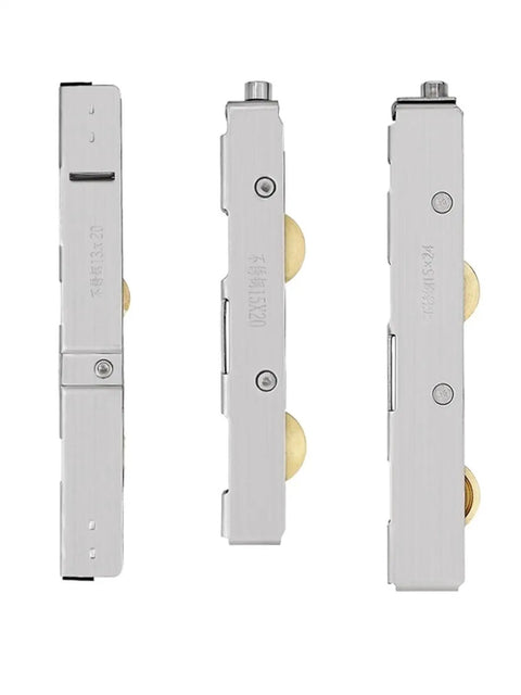 Straight Up Quality Rock Solid Smooth Gliding Sliding Door Pulley Heavy Duty Stainless Steel Cabinet Roller in three angles.