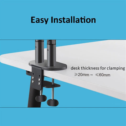 Game Changing Dual Monitor Stand With Smooth Gas Spring Lift Fits 17 To 32 Inch Displays, showing easy installation for desks.