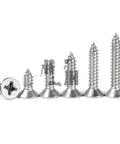 304 Stainless Steel Self Tapping Screws Set M2 To M6 Countersunk Head for Wood and Metal Projects in varied sizes