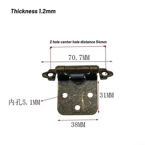 Ten Pack Overlay Cabinet Hinges Self Closing For Kitchen Cupboards And Furniture Doors Flush Mount With Silicon Bumpers And Hardware Screws Quiet Soft Close 7x4x3 Cm Green Bronze shown with 54mm hole distance.