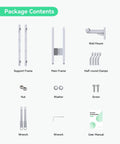 Package contents of Heavy Duty Pole Mount Bracket For Solar Panels 50W To 150W, including frames, clamps, and accessories
