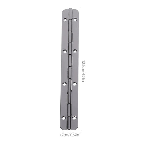 2 Pack Beefy Continuous Piano Hinges 5 By 0.7 Inch Stainless Steel Heavy Duty Hinges With Pre Drilled Holes For Cabinets Mailboxes Doors Toolboxes And Furniture Built To Last Marine Grade Hardware, shown in close-up