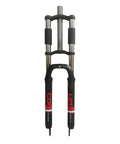 26 Inch Mountain Bike Suspension Fork With 1-1/8 Threadless Steerer Double Shoulder Triple Tree 28.6mm Straight Tubes Black Disc Brake 85-90mm Travel