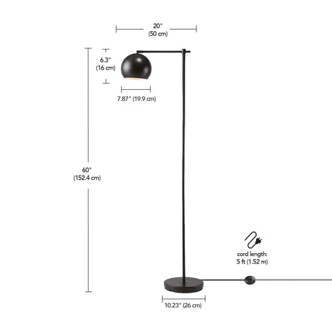 Dimensions of Molly Floor Lamp In Matte Black With Dope Modern Transitional Design shown with measurements and details.
