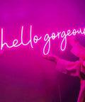 USB Powered Acrylic Wall Light For Home Decor Vibe, LED Panel With Shatter Resistant Back, pink "hello gorgeous" text glow