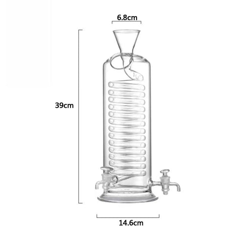 Premium Glass Cold Brew Drip Tower Coffee Maker With Spiral Cooling Tube, 39cm tall, borosilicate glass, to brew iced coffee.