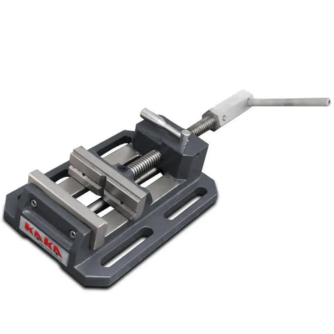 Top Shelf Heavy Duty Drill Press Vise Featuring No Sweat Quick Release Mechanism And Generous 4 Inch Jaw Opening For Rock Solid Cast Iron Clamping On Metalworking Builds, grey cast iron design.