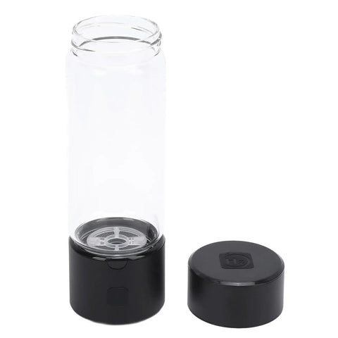 Portable Hydrogen Water Bottle Generator With 1400ppb Hydrogen Rich Water, 16oz glass cup, black base and cap, USB rechargeable