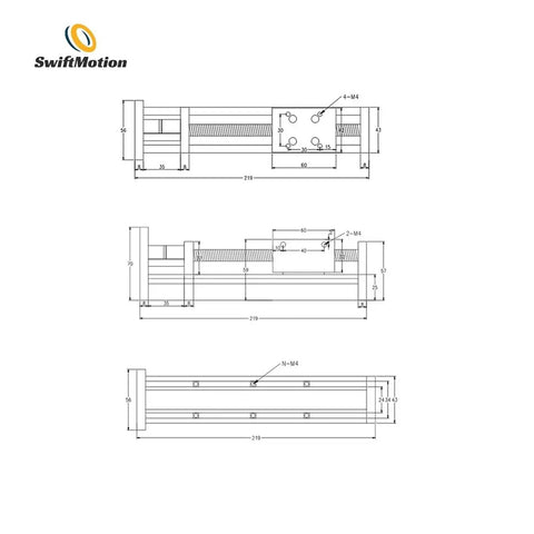Technical drawing of Ball Screw Linear Motion Actuator Kit With 1200mm Travel Dope CNC Rail Slide Table Nema23 Motor Gantry Kit