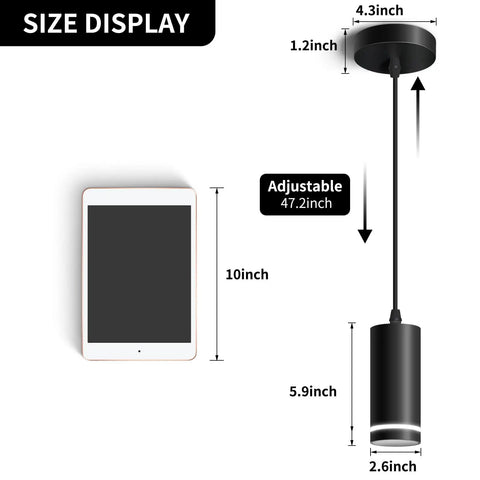Size display of Black Modern Pendant Lights Three Pack LED Kitchen Island Fixtures With COB Lamp Beads ETL Listed 12W Each Cylindrical Silhouette