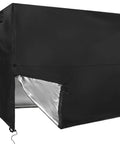 Black all-weather waterproof outdoor swing cover for 3-seater patio swing and hammock glider chair, zippered opening shown.
