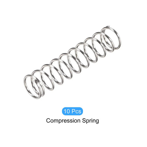 Handy Compression Springs Set 0.5x5mm OD, 20mm Free Length, 10 Pieces, 304 Stainless Steel, 7.8N for DIY and Repairs, Silver Tone