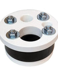 4 Inch Well Seal Cap With Single Top Plate For One And One Quarter Inch Single Drop Pipe Fits 4 Inch Well Casing Built Tough With Heavy Duty PVC Construction For Submersible Or Jet Pumps Easy Install, white PVC well cap with bolts