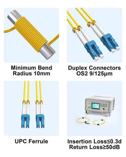 Heavy Duty Os2 Single Mode Lc To Lc Fiber Patch Cable With Top Shelf Upc Connectors, yellow duplex cables with UPC ferrules.