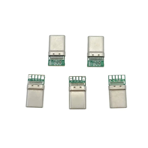 Set of five USB Type C PD 20W Plug And Receptacle PCB Board Adapter For Soldering Wire And Cable High Current Support 5 Pin Male Receptacle Pack Of 20