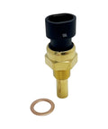 Front view: YCUPONE coolant temperature sensor with brass threaded body and black plastic top, and copper sealing washer