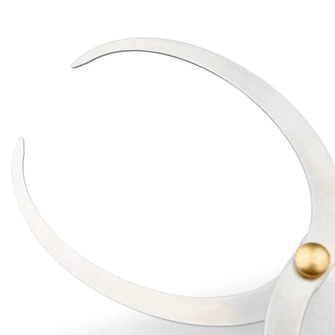 Close-up of Slick Double Ended Bowl Calipers For Woodturning And Fine Jobs showing stainless steel jaws and center pivot.