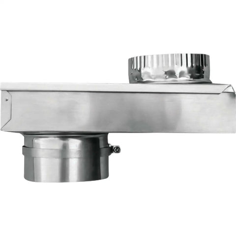 Side view of adjustable dryer vent periscope for tight spaces 0 to 5 inches, all metal rigid construction with airflow baffles.