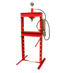 Heavy Duty 20 Ton Air Floor Hydraulic Shop Press With Smooth Pneumatic Operation And Rock Solid Steel Frame, red frame, showing pneumatic components.