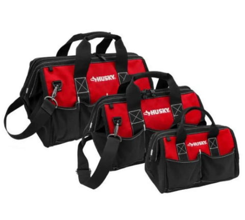 Red Tool Bag Set With 18 Inch, 15 Inch, And 12 Inch Bags, Zippered Tops And Shoulder Strap, Heavy Duty Construction, Ideal For Pros And Diy Projects, Durable Organizer For Tools, Wrenches, Sockets, Pliers, And More On Any Workday