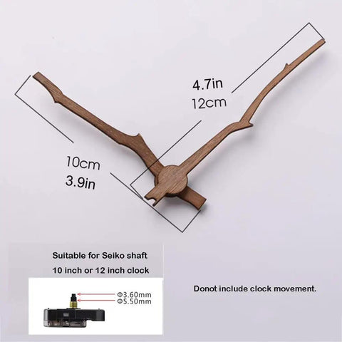 Premium Black Walnut Clock Hands Set With Copper Bushing for classic wall clocks, showing 100 mm hour hand and 120 mm minute hand