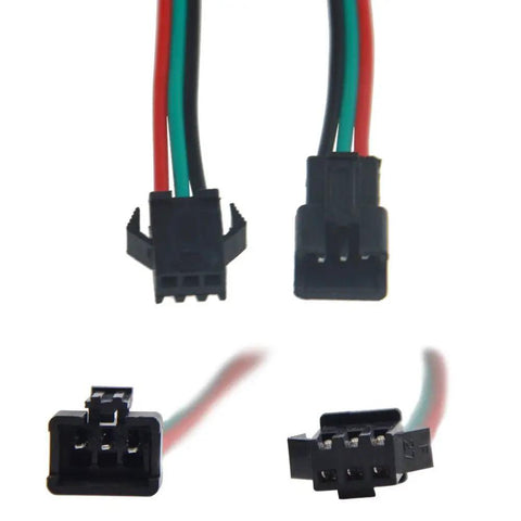 Plug And Play 3 Pin SM LED Connector Cable Set 15cm 20AWG For WS2812B WS2812 WS2811 SK6812 RGBW Strips Pre Tinned Pigtails shown close-up.