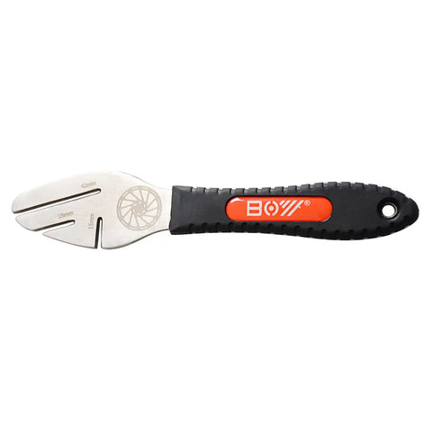 Disc Brake Pad Spreader Tool And Rotor Truing Fork for Bicycle Maintenance DIY Friendly with ergonomic grip handle.