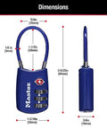 Set Your Own Combo TSA Travel Lock For Luggage And Zippers, Rugged Padlock With Cable Shackle, Colors May Vary, dimensions shown