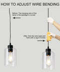 Image showing adjustment instructions for Modern Black Farmhouse Clear Glass Cylinder Pendant Lights Dual Pack For Kitchen Island.