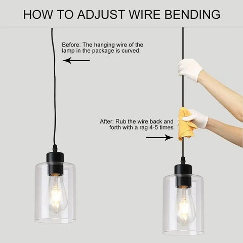 Image showing adjustment instructions for Modern Black Farmhouse Clear Glass Cylinder Pendant Lights Dual Pack For Kitchen Island.