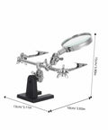 Adjustable Third Hand Soldering Station With Magnifying Glass And Dual Alligator Clips, size 15cm with measurements, on white background