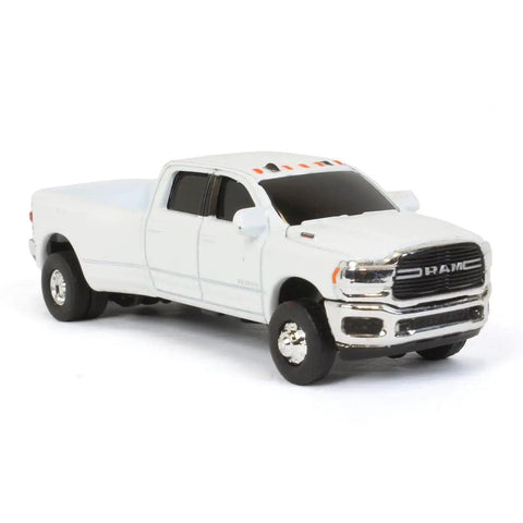 Ram 3500 Die-Cast 1/64 Dually Pickup White Collect N Play Toy Truck For Kids And Collectors, front side view