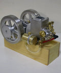 Kickstart Your Engineering Quest With This Slick Six Cubic Centimeter Hit And Miss Gasoline Engine Featuring Water Cooling And A Precision Flywheel Speed Limiter On A Solid Wood Base.