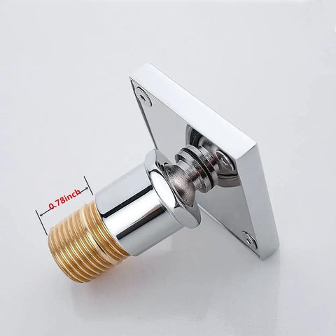 Brass Shower Body Sprays With Four Massage Jets, Wall Mounted Spa Side Sprayer Set, Square Chrome Finish closeup of connection joint.