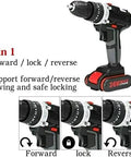 Heavy Duty Workhorse Cordless Drill Driver Set With Brushless Motor And Knockout Impact Wrench Packed With Bright Job Site LEDs and two Lithium Ion batteries showing 3-in-1 function.
